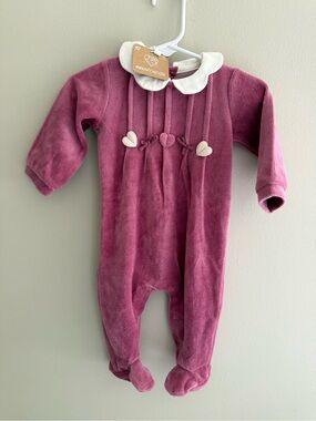 NWT Mayoral Ecofriends Baby Girl Mauve Velour Heart Coverall One-Piece - 3 mos